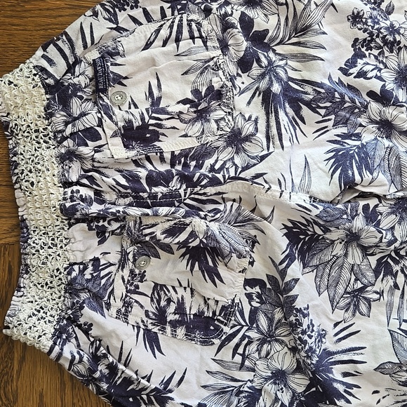 Beau Dawson Linen Blend Tropical Print Navy Off-white Pants, Sz:M/L Beach Lounge - Picture 5 of 12